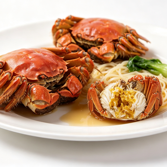 Steamed Whole Crabs with Noodles